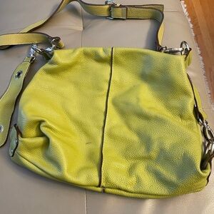 Lime Green Pebbled Leather Shoulder Bag